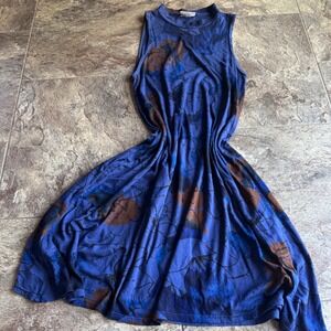 Plume and Thread Blue Floral Sleeveless Bamboo Cotton Swing Dress Size 1 USA l